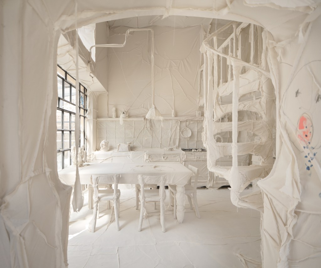 Exhibition view of Ca’ Dora in Venice, 2026, showing the installation within the historic interior spaces. Photo by Giulio Favotto.