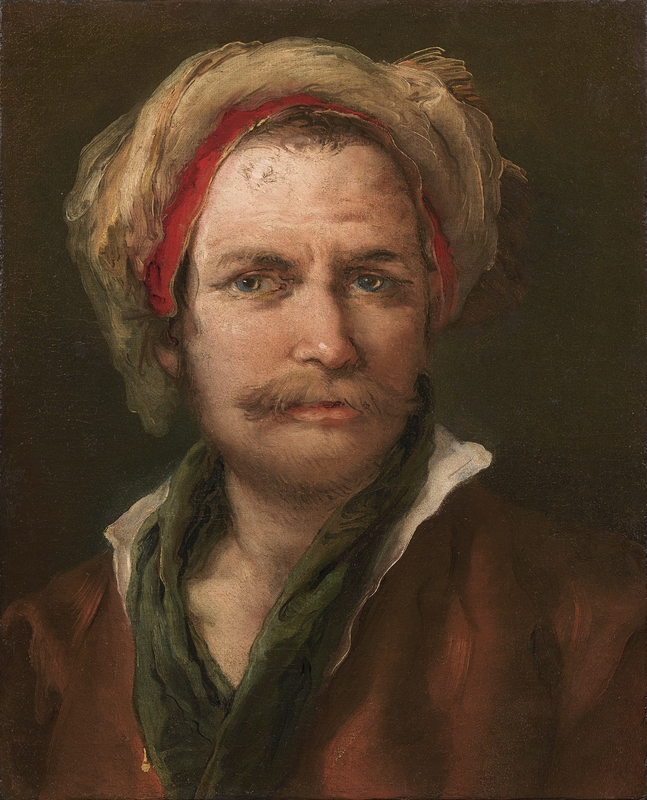 Giambattista Tiepolo, Head of an Oriental Gentleman with a Moustache and Turban, olio su tela, 43,5 × 35,5 cm, circa 1755. Courtesy Tommaso Calabro, Venezia.