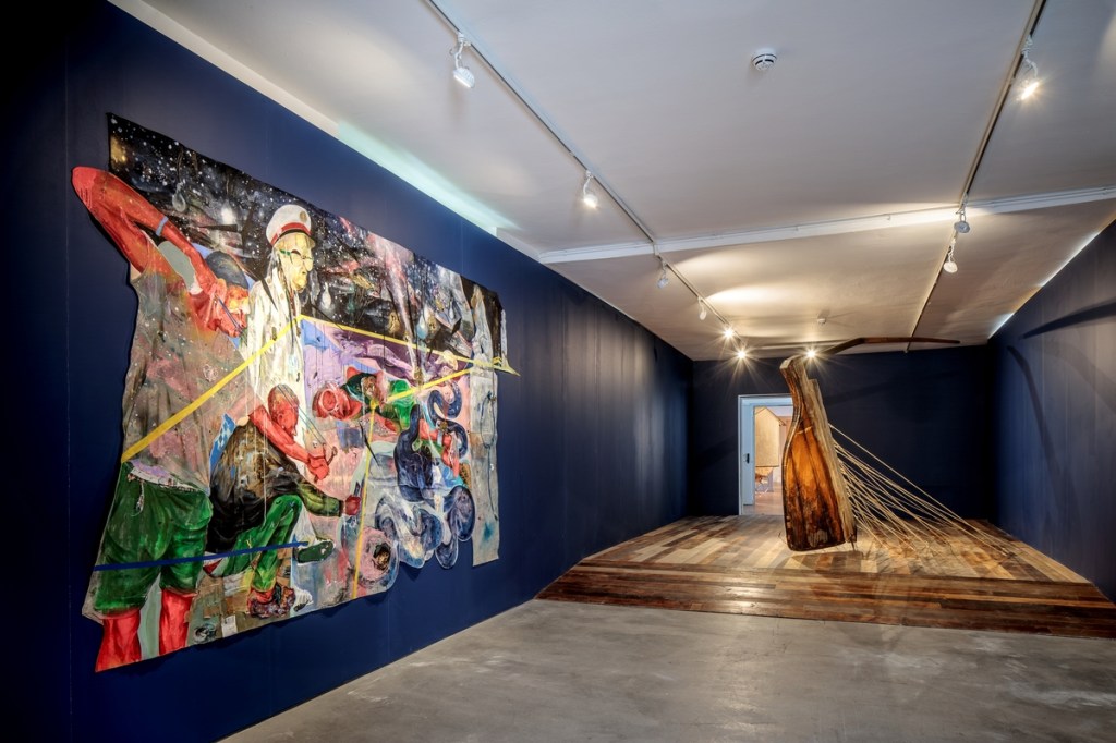 Installation view of The Bahamas Pavilion: In Another Man's Yard – John Beadle, Lavar Munroe, and the Spirit of (Posthumous) Collaboration, featuring works by John Beadle and Lavar Munroe