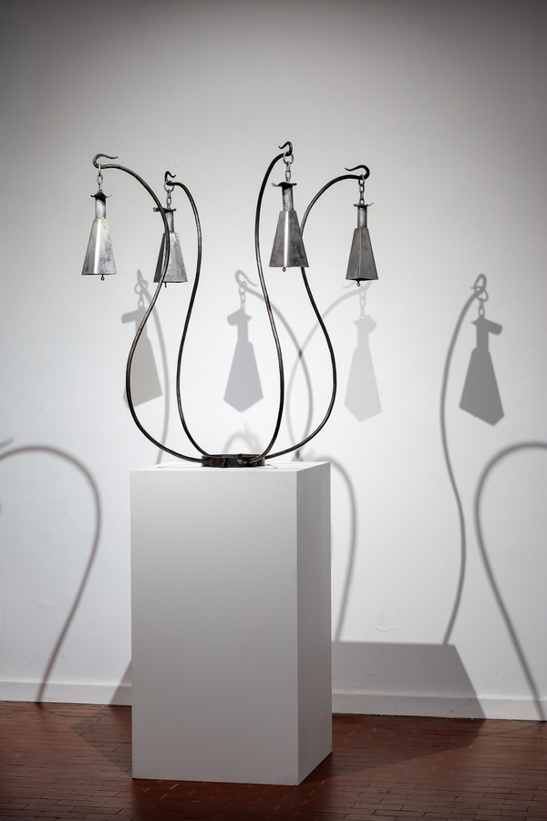 John Beadle, Still Ringing (2016), sound installation composed of cowbells and metal elements