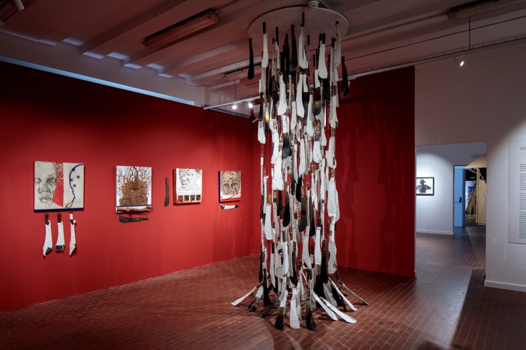 Installation view of The Bahamas Pavilion: In Another Man's Yard – John Beadle, Lavar Munroe, and the Spirit of (Posthumous) Collaboration, featuring works by John Beadle