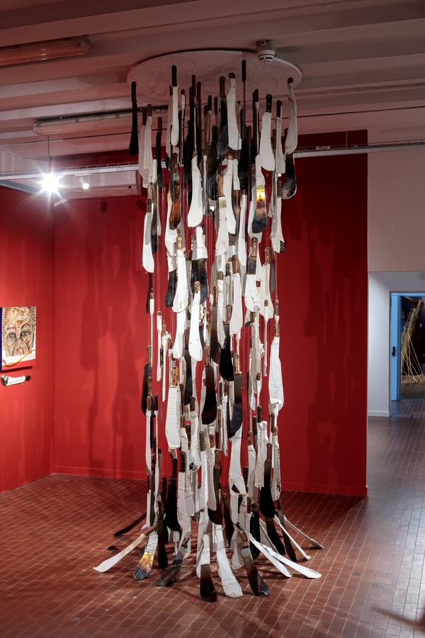John Beadle, In Another Man's Yard (2006), mixed-media installation made of metal, canvas, wood, and fishing line