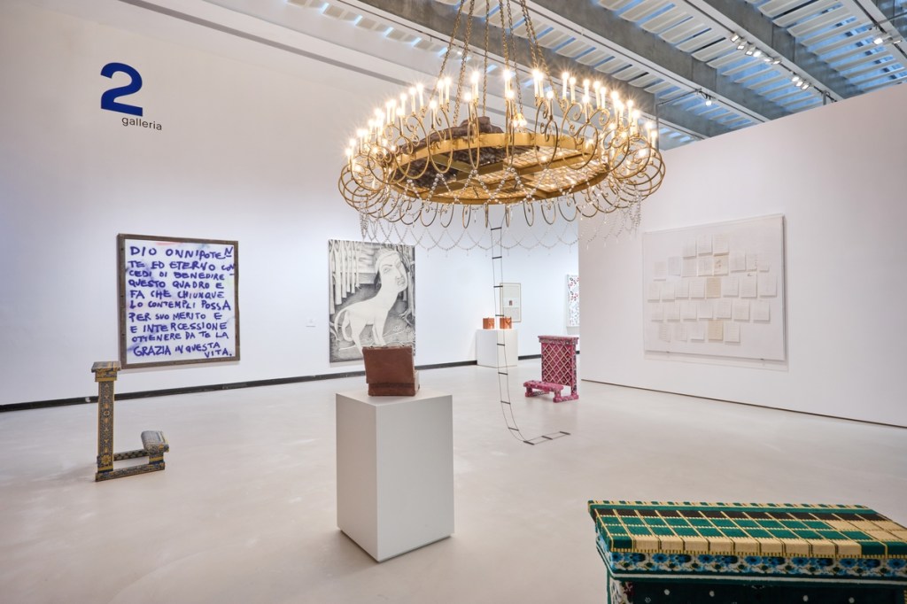 Exhibition view of Tragicomica: Prospettive sull’arte italiana dal secondo Novecento a oggi at MAXXI, Rome (2026); photograph by Simon d’Exea; courtesy of Fondazione MAXXI