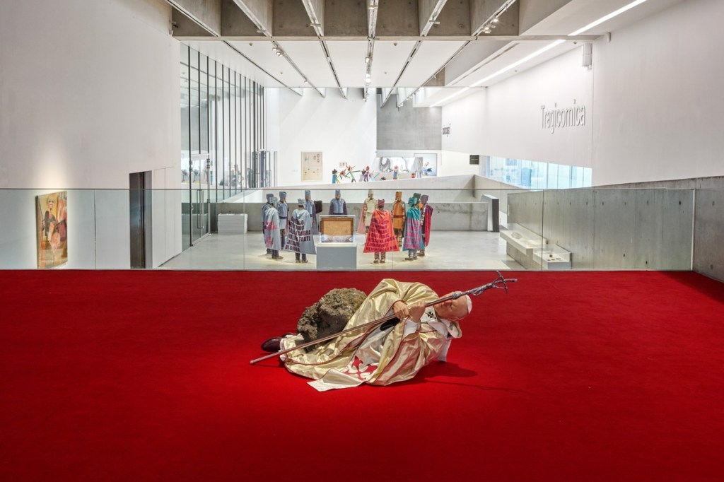 Exhibition view of Tragicomica: Prospettive sull’arte italiana dal secondo Novecento a oggi at MAXXI, Rome (2026); photograph by Simon d’Exea; courtesy of Fondazione MAXXI