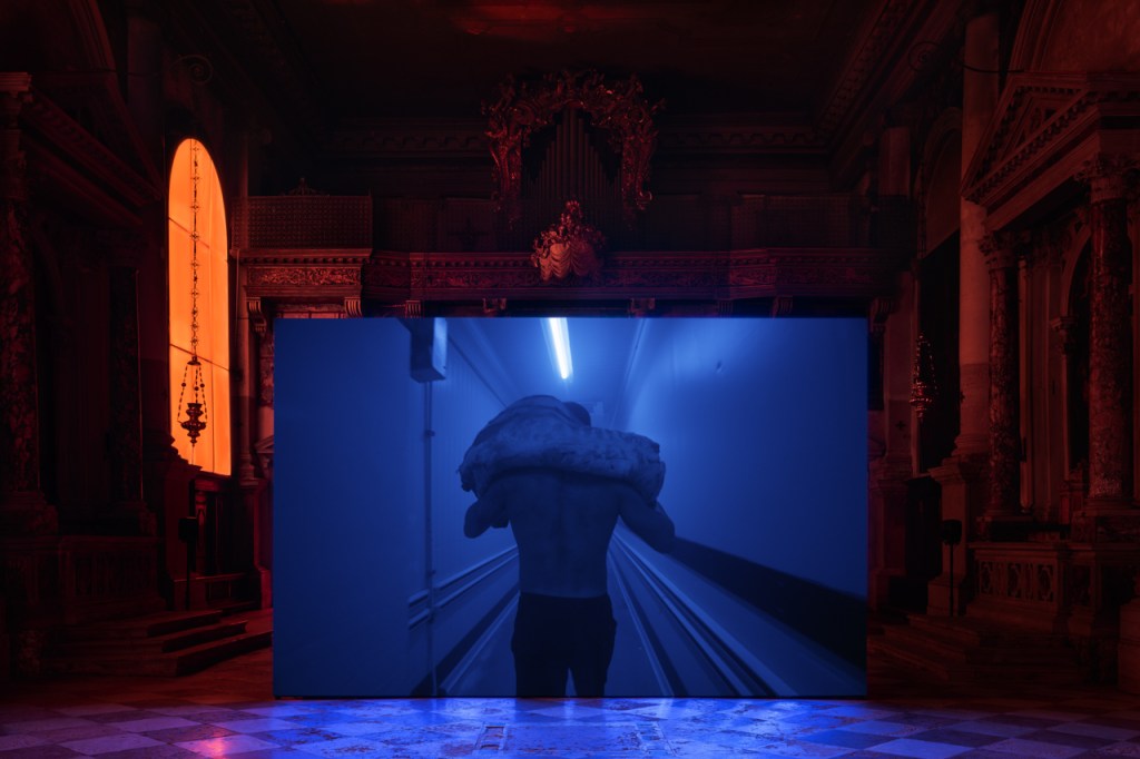Janis Rafa, Baby I’m Yours, Forever (2026). Film installation by Janis Rafa presented in the exhibition Canicula at Fondazione In Between Art Film, Complesso dell’Ospedaletto, Venice, 2026