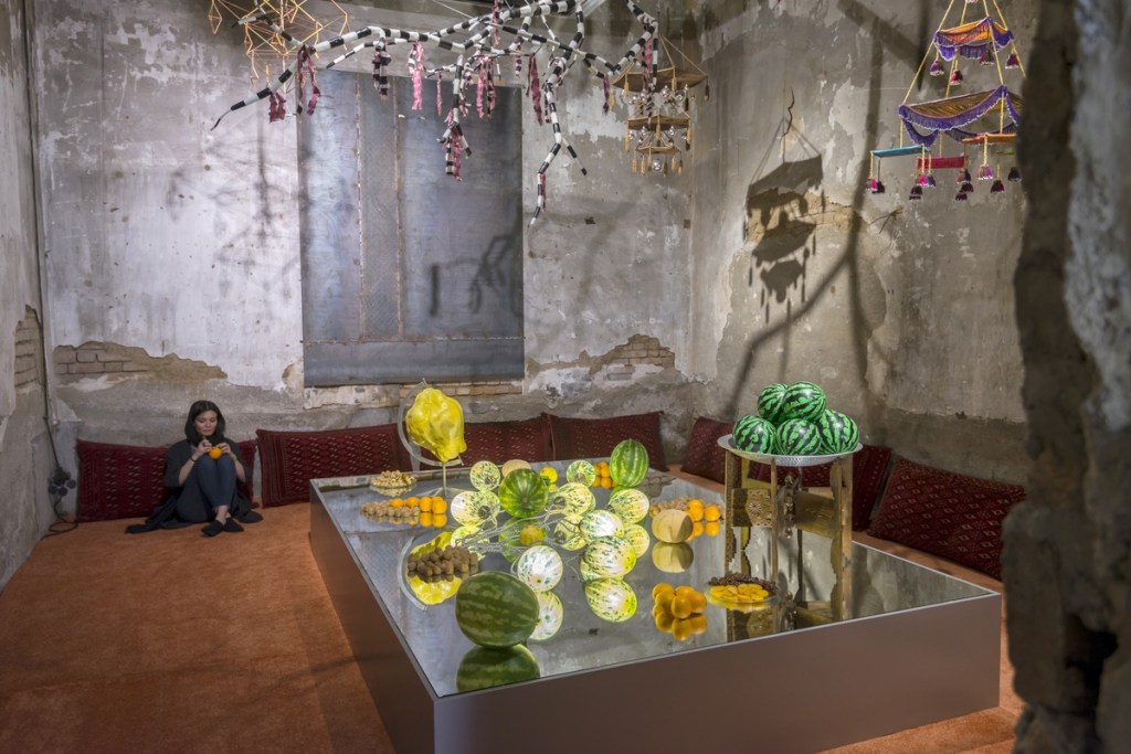 Installation view of Slavs and Tatars’ Nose to Nose, 2017, at Pejman Foundation, Tehran, showing the artwork installed within the exhibition space