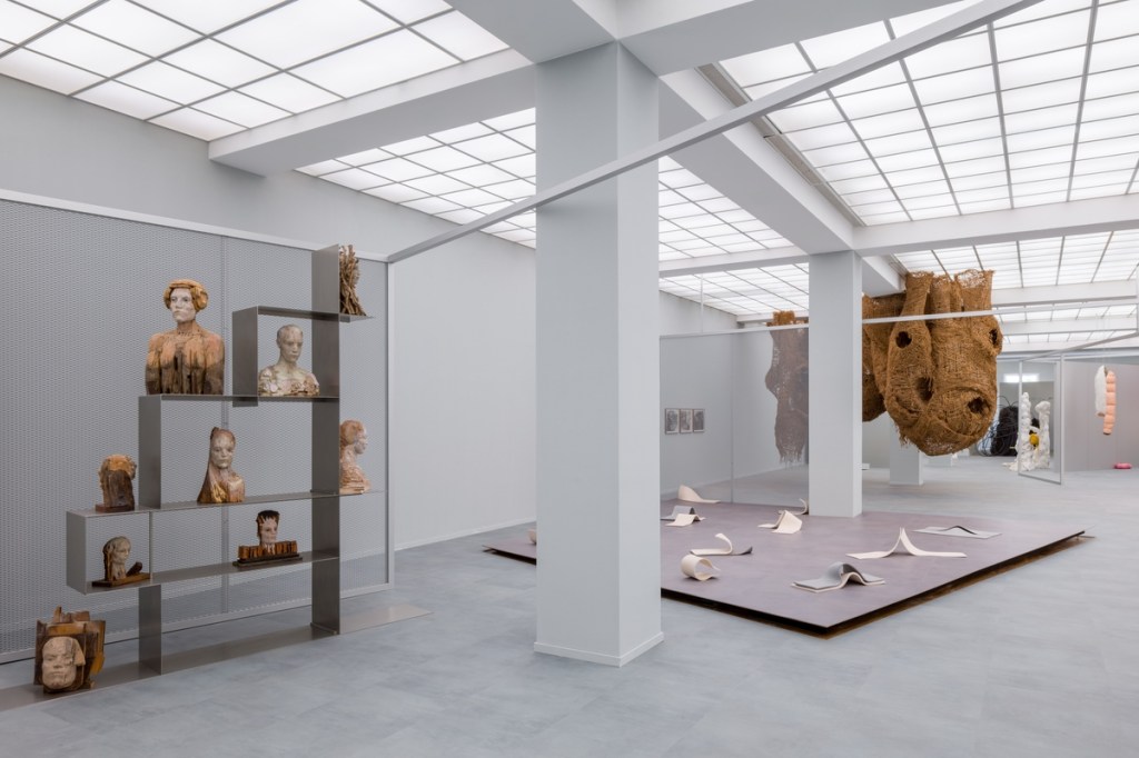 Exhibition view of Matter of Care, Care of Matter at Hamburger Bahnhof, Berlin, showing works by Laura Eckert, Sophie Uchman, Agnes Lammert, Elisabeth Howey, Enne Haehnle, and Theresa Rothe