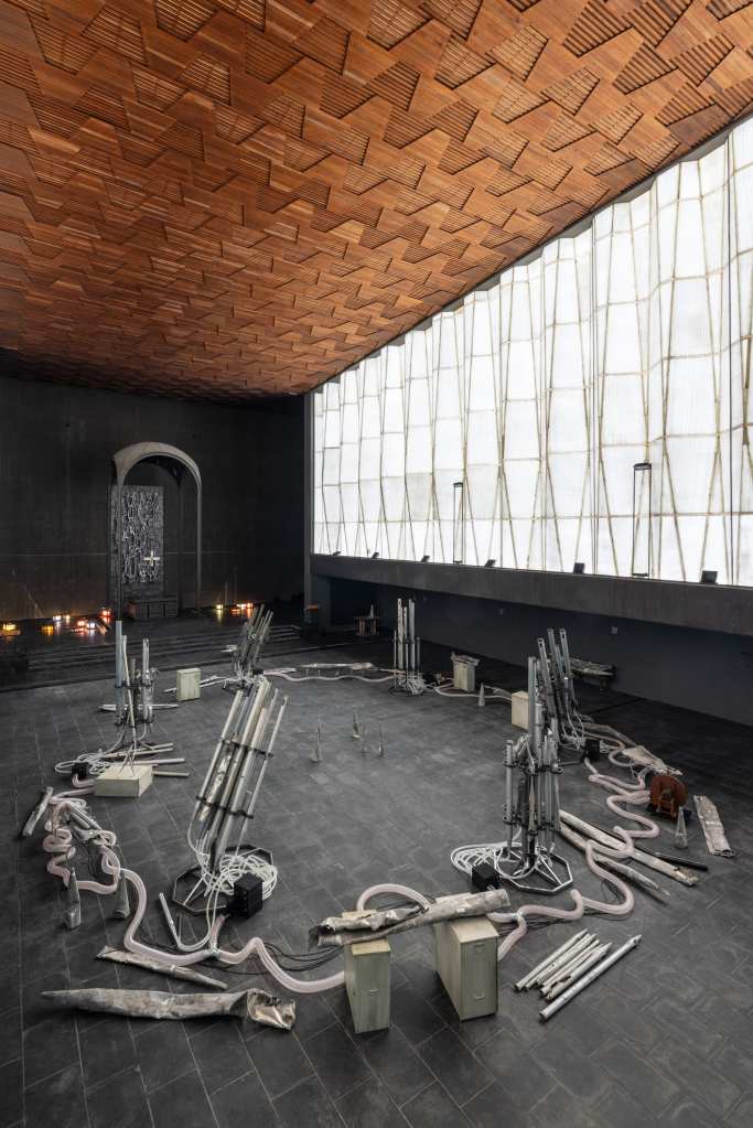 Installation view of Ouranophobia 47051 (2026) by Abbas Zahedi. Photo: Ivan Erofeev / Manifesta 16 Ruhr